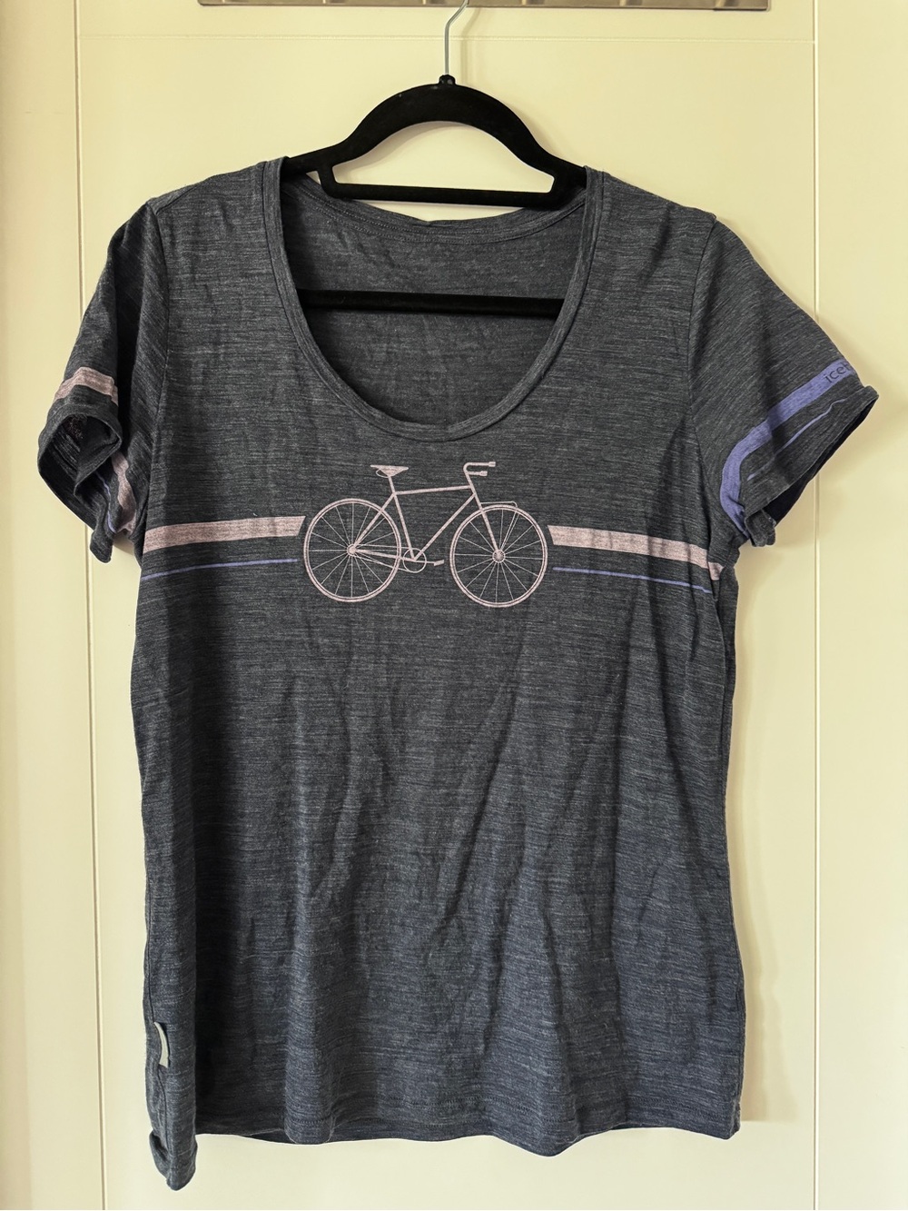 Icebreaker Gray Tee with Pink Bicycle Graphic